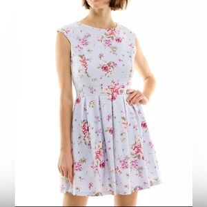 Emerald Sundae Juniors' Floral-Print Scuba-Crepe Pleated Dress Sz L New With Tag